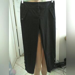 TRINA TURK Black Pinstripe CAPRI DRESS PANTS W/ BALL Button Details SZ. 0